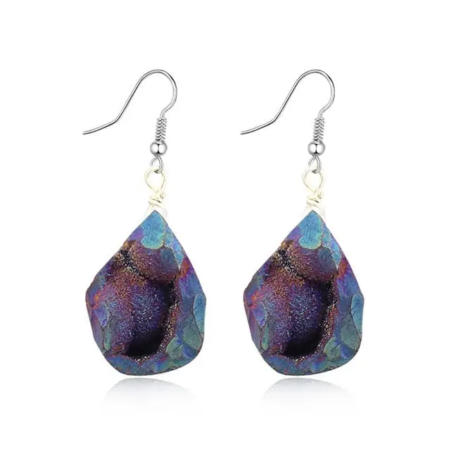 LRC Anting Gantung Fashion Purple Imitation Natural Stone F62912