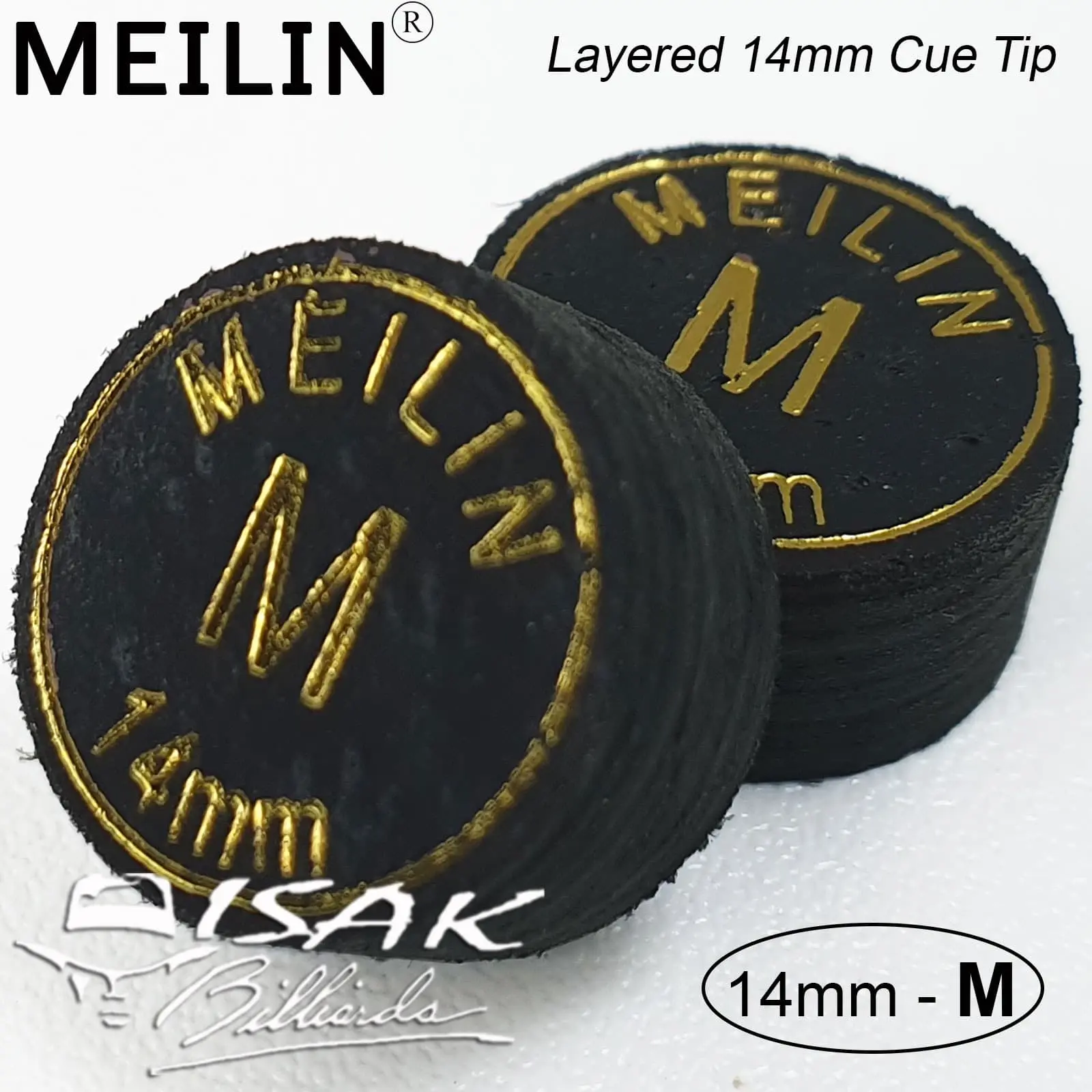 Meilin Black Cue Tip - 14mm M Medium Layer Kepala Stick Billiard Lapis