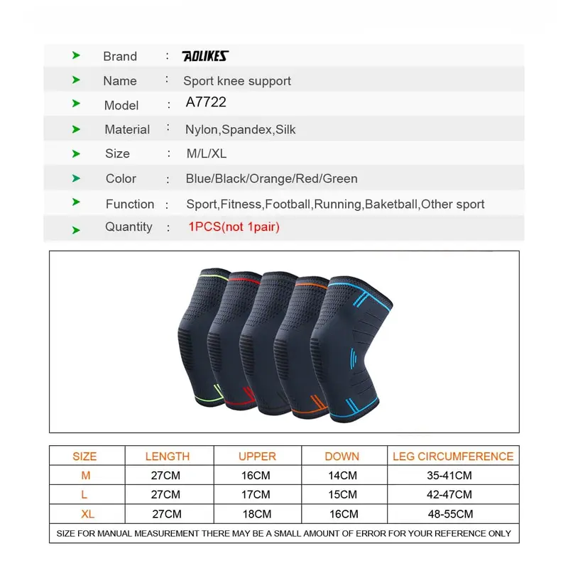 Aolikes 7722 Knee Sleeve Compression Pad - Pelindung Lutut Deker BLACK 1