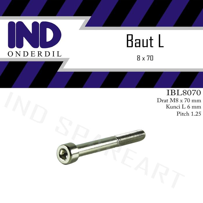 Gambar Baut-Baud-Bolt L M8x70-8x70-M 8 x 70 Kunci L6-6 mm Pitch-P 1.25 dari IND Onderdil Kota Bandung Tokopedia