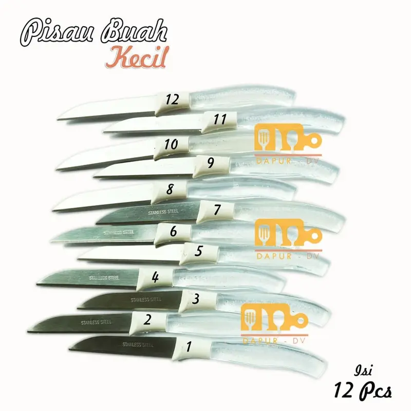 Pisau Dapur Buah Knife Stainless Steel - Isi 12pcs - Random Colour 3