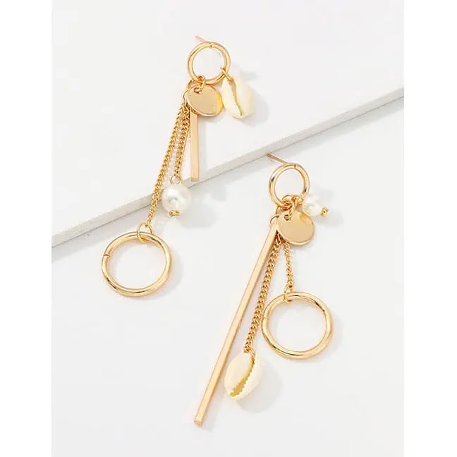 LRC Anting Tusuk Fashion Gold Natural Shell Metal Ring F61379