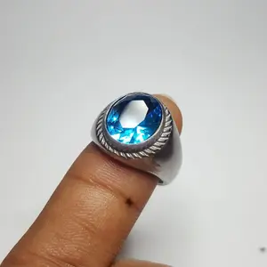 Cincin Batu Permata Blue Topaz London