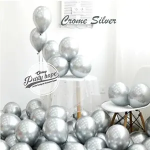 isi 10 Balon Chrome Silver / Balon Chrome / Balon Latex Metalic Chrome Gray
