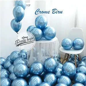isi 10 balon chrome biru / balon metalik chrome / balon latex metalic chrome