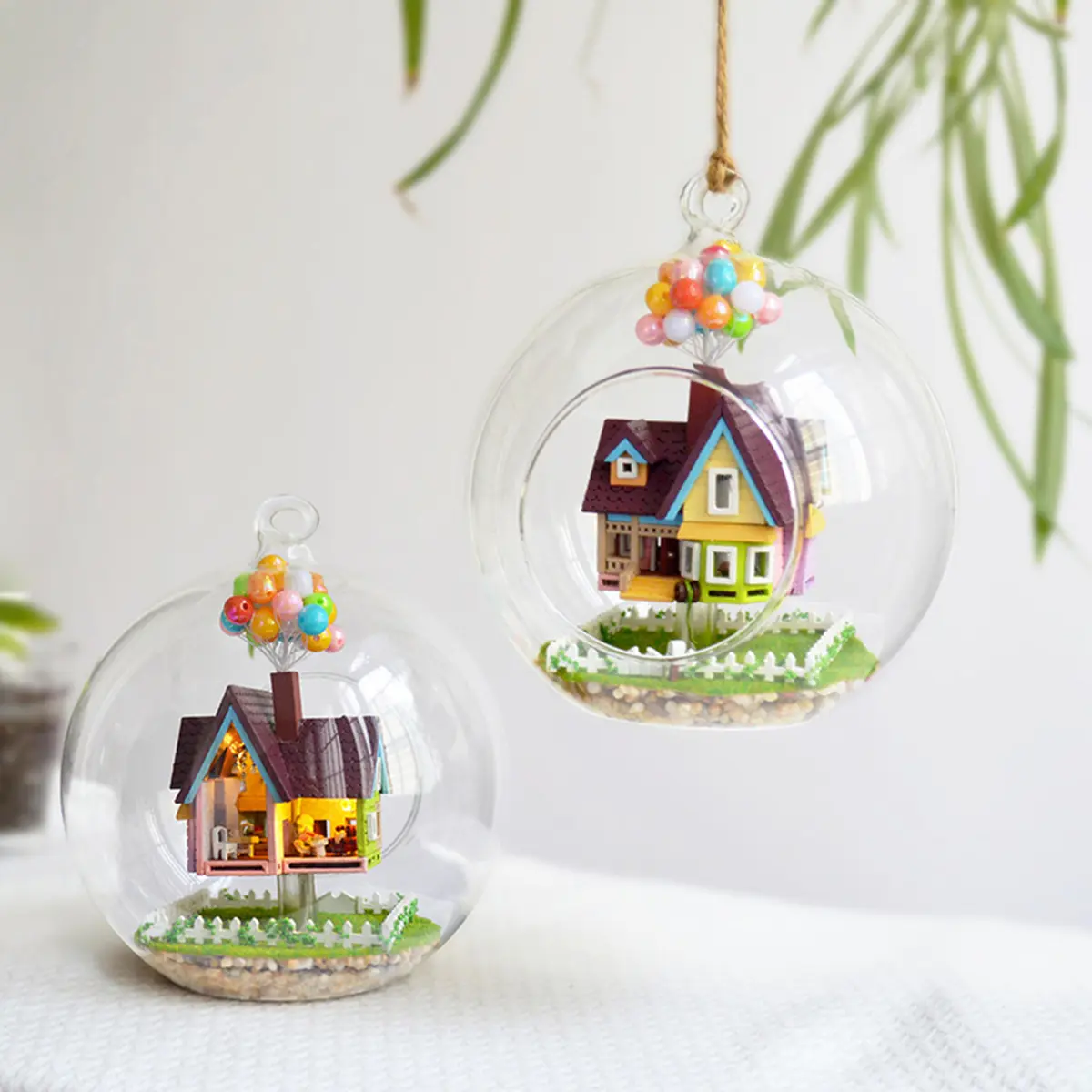 3D DIY Miniature Glass Ball Dollhouse LED Sound Control Light Doll