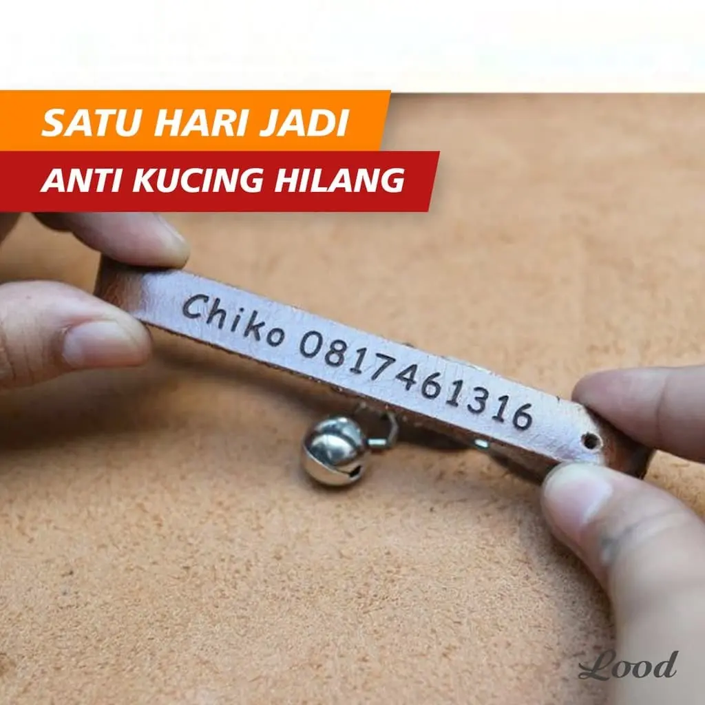 kalung kucing ukir nama di tali dan liontin