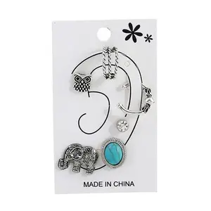 LRC Anting Set Fashion Silver Owl Blue Turquoise Elephant D63031
