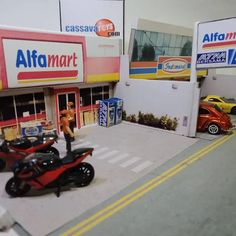 Diorama pappercraft Minimarket Alfamart plus dus aqua dan atm