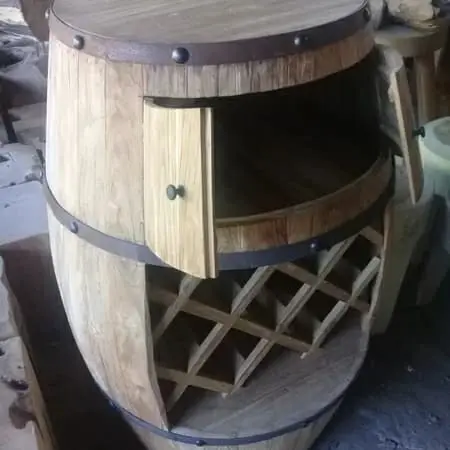 Wooden Barel Rak Botol Meja Bar Almari Pajang