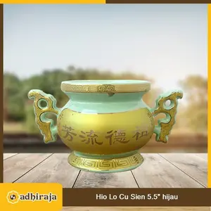 Hiolo Bokor Tempat Bakar Dupa Keramik Cu Sien Hijau 5,5"