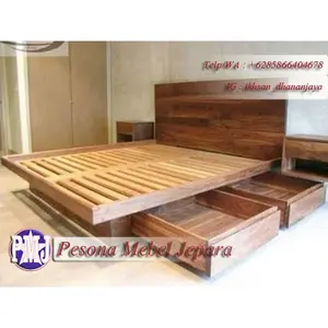 Ranjang atau Dipan Minimalis Laci 4 dan Nakas Kayu Jati