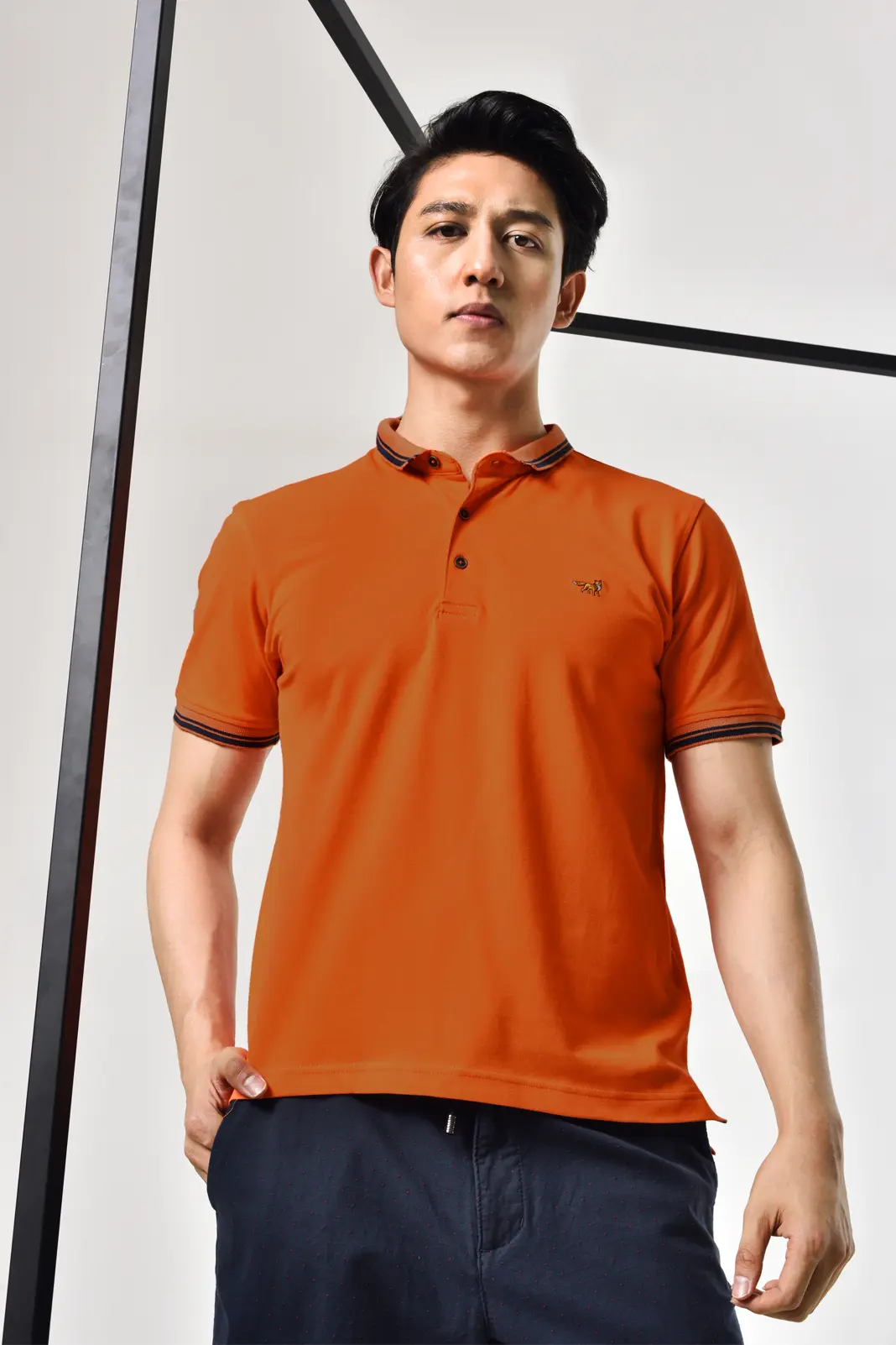 STRIPPED POLO SHIRT (ORANGE)