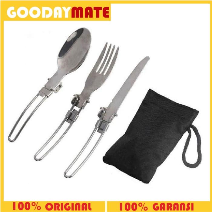 Gambar Sendok Garpu Pisau Lipat Camping Picnic Tableware Stainless Steel dari Goodaymate Indonesia Kota Administrasi Jakarta Barat Tokopedia