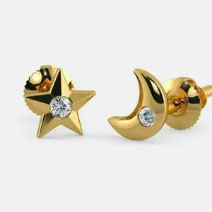 Earring Starmoon Diamond Gold 17K Anting Giwang Berlian Star Moon Emas 750