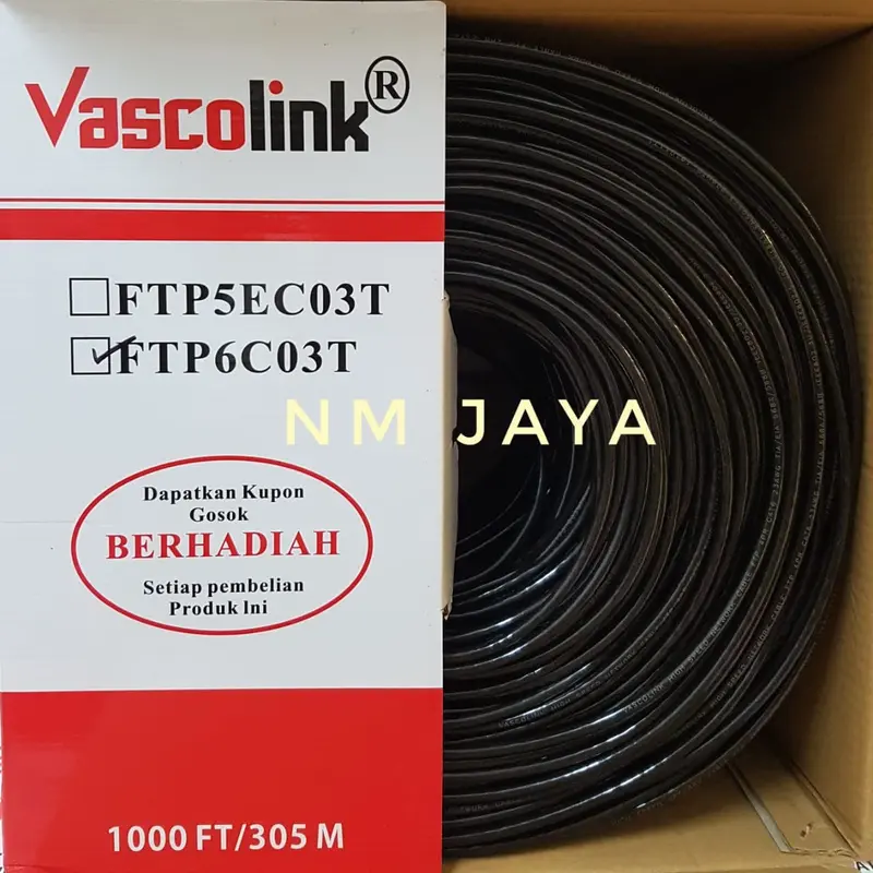 VascoLink Kabel LAN FTP Outdoor CAT6 Hitam Aluminium Foil & Ground 4 Pairs RJ45 Cat6 Vascolink Harga Per Meter 4