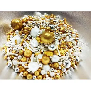 10G SPRINKLE GOLD WHITE SILVER ELEGANT MUTIARA BINTANG PEARL SUGAR KUE Cake Coklat Permen