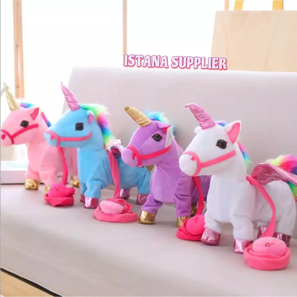 ISTANA SUPPLIER Mainan Anak Laki Perempuan Boneka Unicorn Kuda Berjalan Lucu Bernyanyi Menari 30x12x33 cm Murah Berkualitas - Anak-Anak