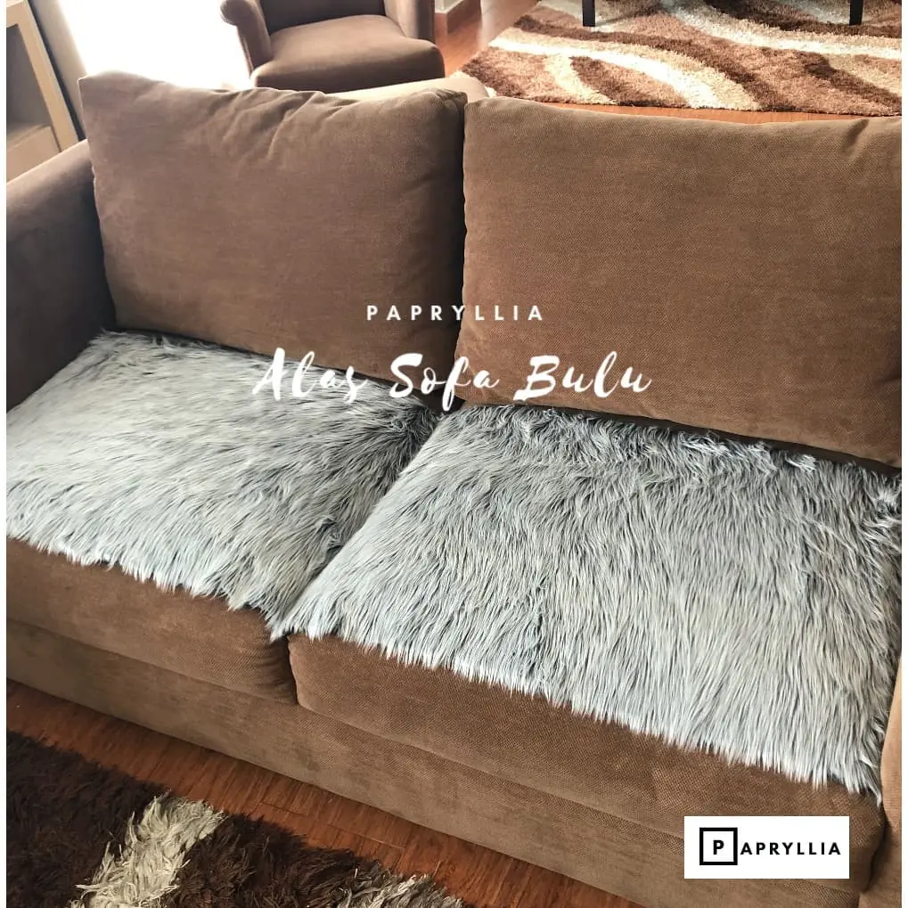 Alas Sofa Bulu Korea ukuran 55x150cm Panjang Bulu 5cm (Abu Putih)