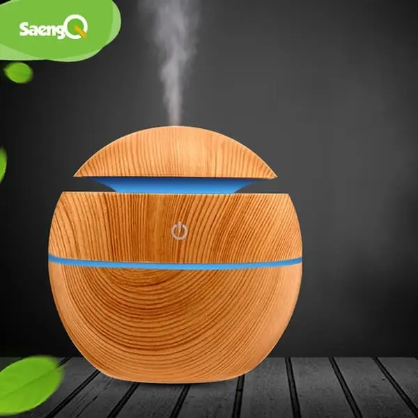 Humidifier Air Aroma Therapy Desain Kayu Lampu Tidur LED RGB