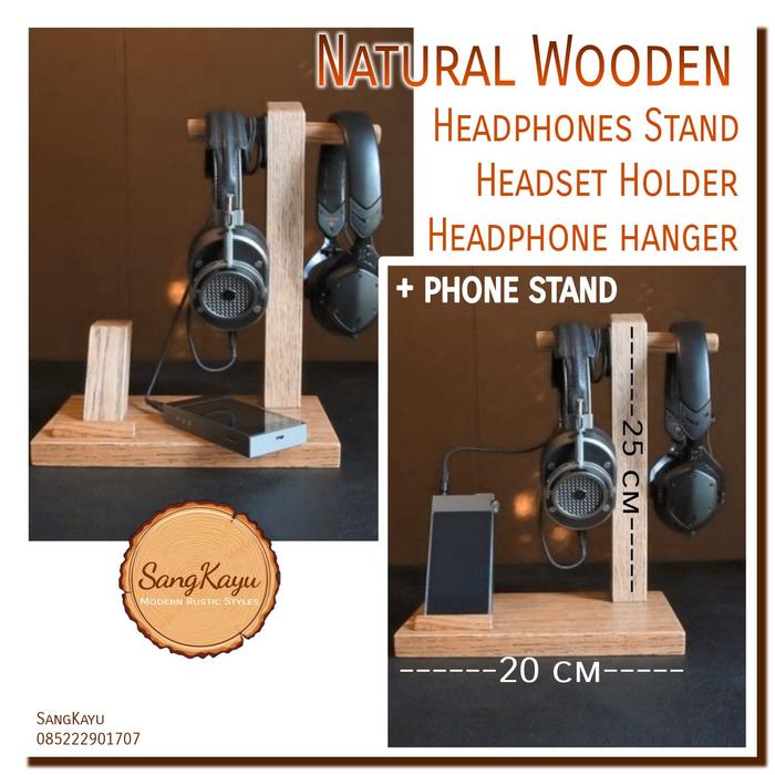 Gambar Headphone hanger display stand gantungan headphone docking phone stand - KAYU MAHONI dari CV. Sangkayu Kota Banjar Tokopedia