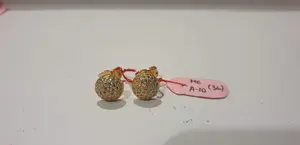 Anting giwang motif bulat mata zircon lapis emas kuning 18k