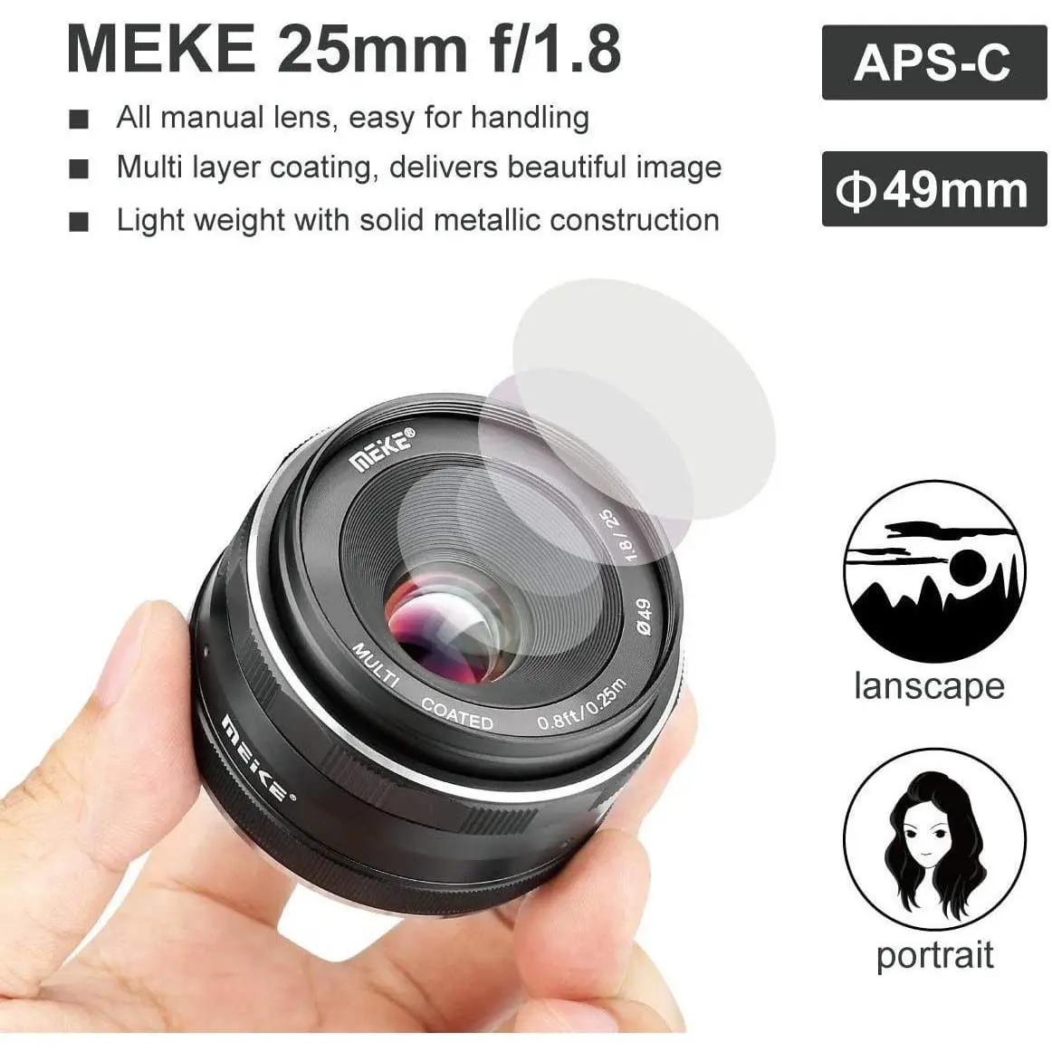 Meike Lensa 25mm f/1.8 untuk Kamera Nikon Mirrorless APS-C Metal Body Fokus Manual Bokeh Lembut