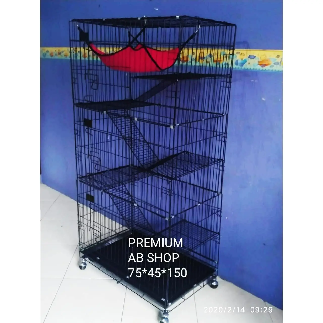 Kandang kucing tingkat roda 5 lantai size XL jumbo (75x45x150cm)