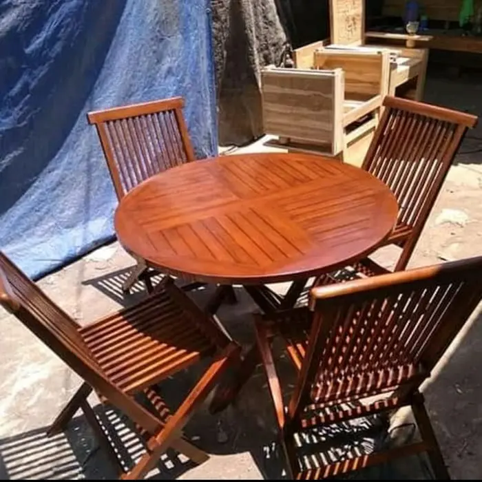 Meja Bulat Garden Kayu Jati Meja Makan Cafe Resto Lipat