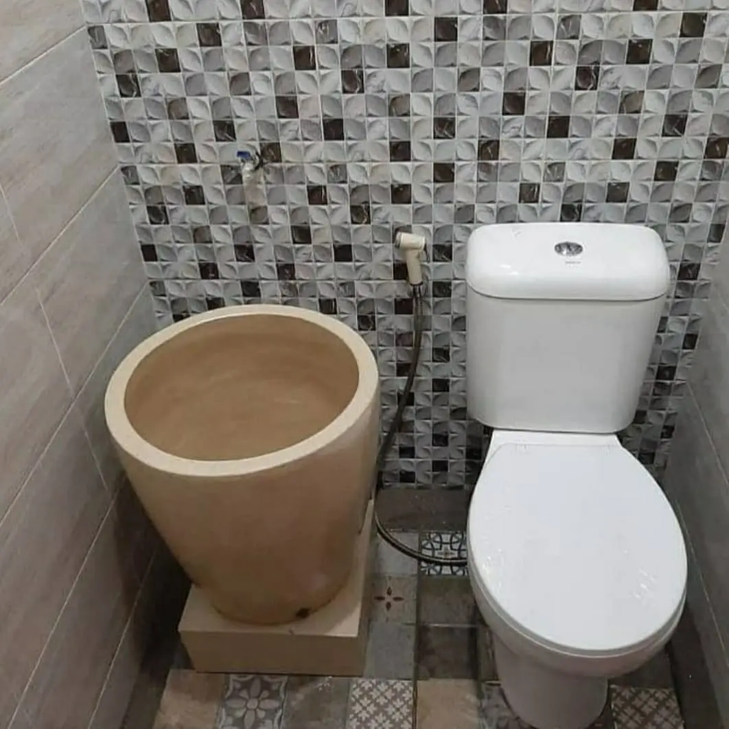 Bak Mandi Marmer Tipe Gelas plus tutup kayu jati n ongkir jatibening