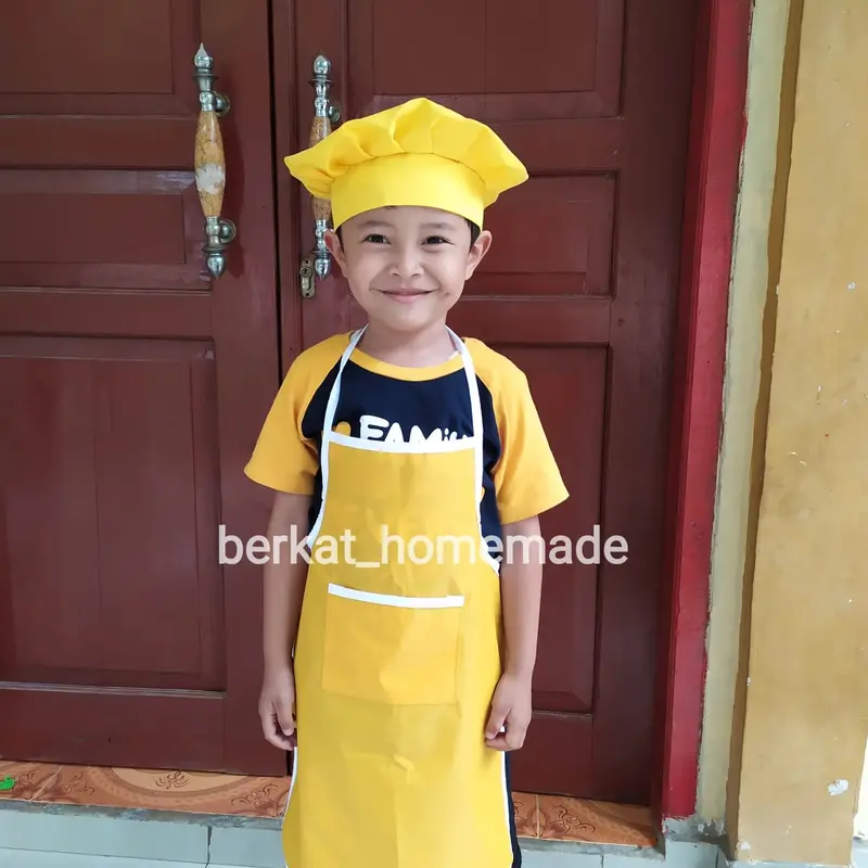 Celemek Anak set plus Topi Koki bahan drill 2