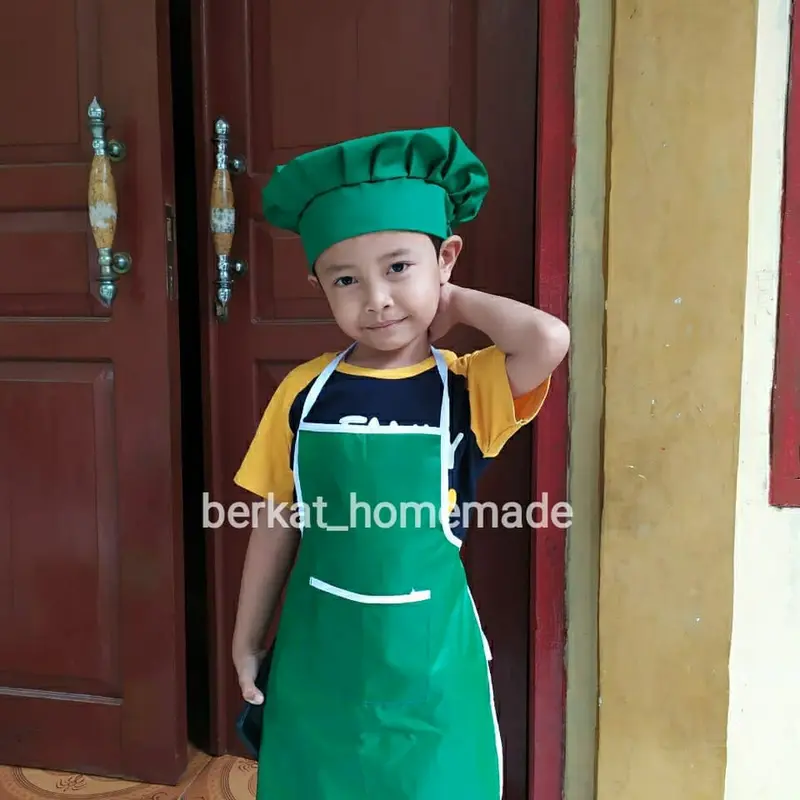 Celemek Anak set plus Topi Koki bahan drill 1