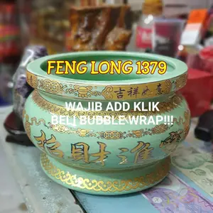 Hiolo Tempat Hio Dupa Cao Cai Yuan Bao Keramik Hijau Emas Uk.8 Inchi