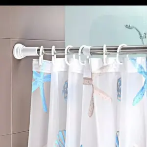 Tiang Hordeng Lurus Stainless Panjang 140-260cm Bahan Stainless Sistem Hentak Nempel Dinding untuk Shower Curtain - Plastik