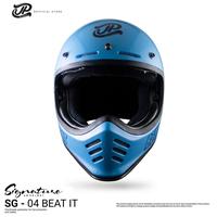 Gambar Helm Full Face Pria Wanita Retro Cakil Harian Motor Tebal Nyaman SNI DOT JP Retro Signature Motif - SG 04 Beat it Light Blue Gloss - L dari JPX HELMET Kab. Tangerang 3 Tokopedia