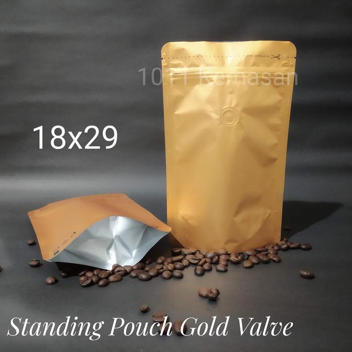 Gambar standing pouch alumunium foil 500gr kopi +valve dari fifi kemasan Kota Administrasi Jakarta Timur Tokopedia