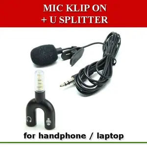 Microphone Mic Clip On + Splitter U for Smartphone PC - Youtuber Vlog