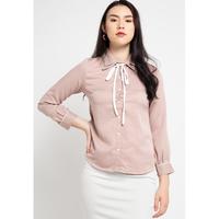 Gambar FAME - Blouse Wanita Lengan Panjang Detail Kerah Dengan Tali Ikat  Beige - 9211694 - XL dari FAME Official Kota Surabaya 1 Tokopedia