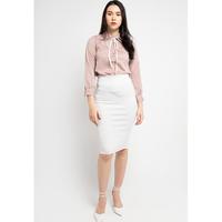 Gambar FAME - Blouse Wanita Lengan Panjang Detail Kerah Dengan Tali Ikat  Beige - 9211694 - XL dari FAME Official Kota Surabaya 4 Tokopedia
