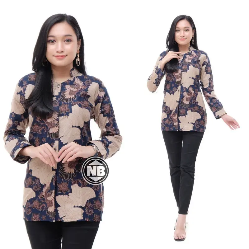 Baju Batik Atasan Wanita/Blouse Batik Kombinasi Kantor Formal 2