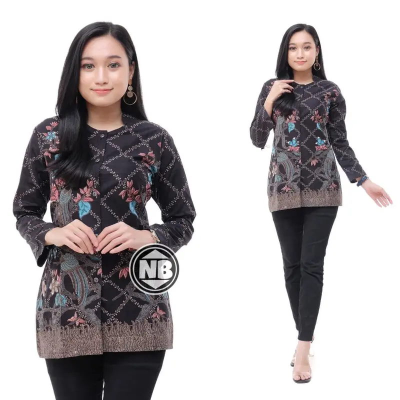 Baju Batik Atasan Wanita/Blouse Batik Kombinasi Kantor Formal 1