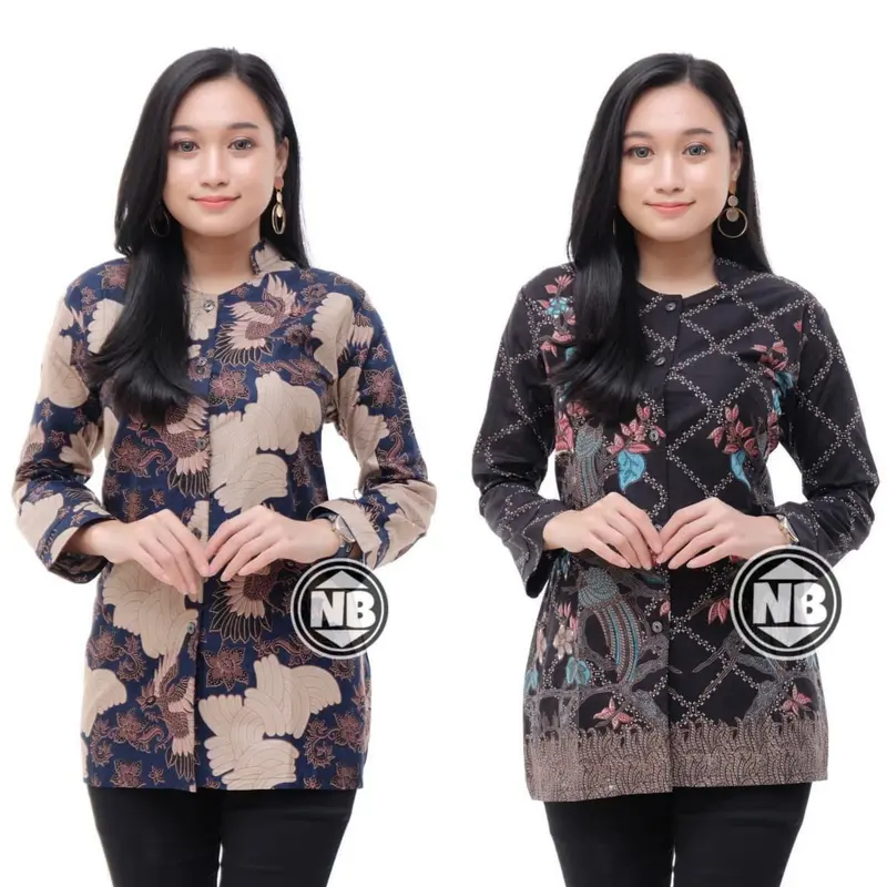 Baju Batik Atasan Wanita/Blouse Batik Kombinasi Kantor Formal 0