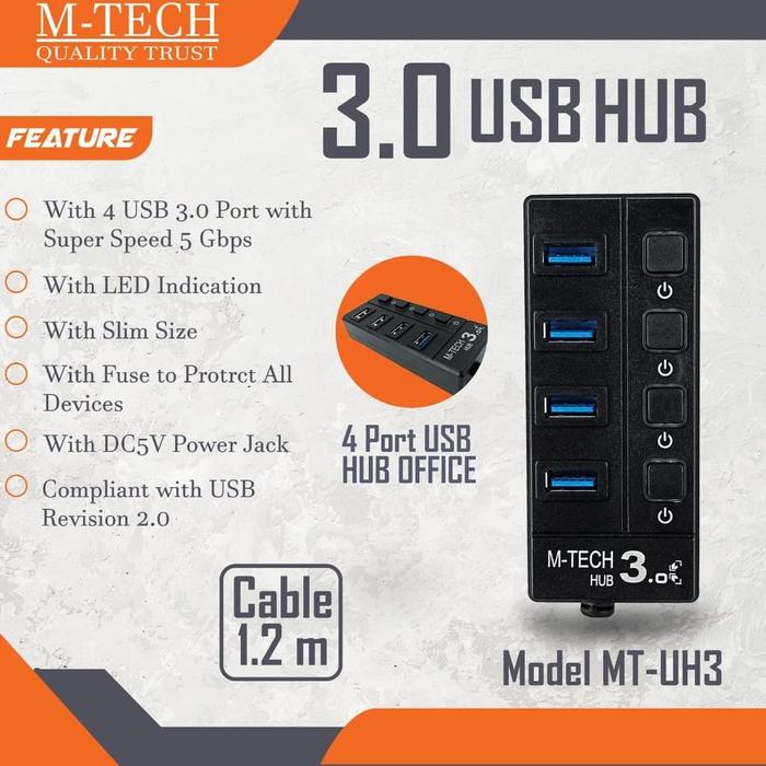 Jual M-TECH Hub USB 3.0 4 Port On/Off Kabel 1.2M - USB HUB 3.0 ...