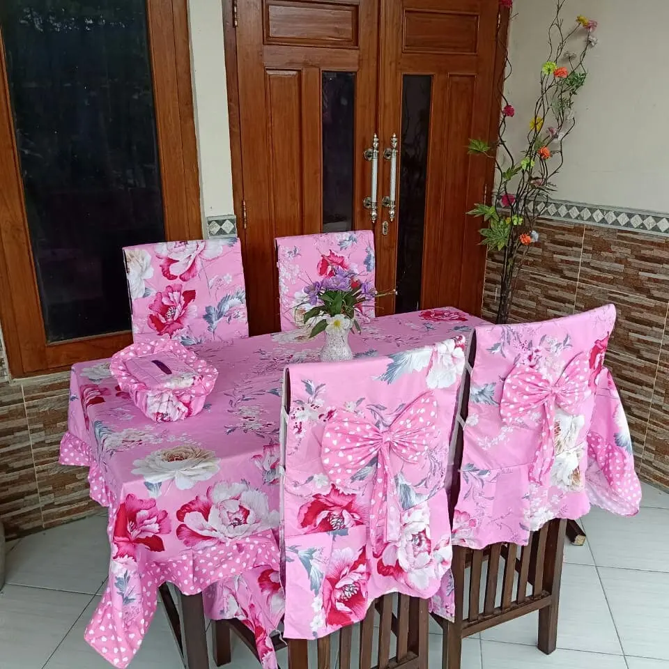 Sarung Kursi & Meja Makan / DCC Pink Flower / SUPERMURAH