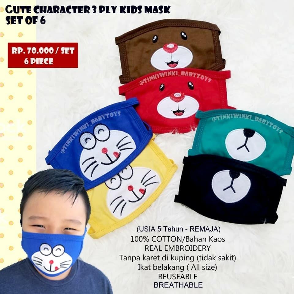 Masker Anak Cute Character 3 ply Kids Mask Set of 6