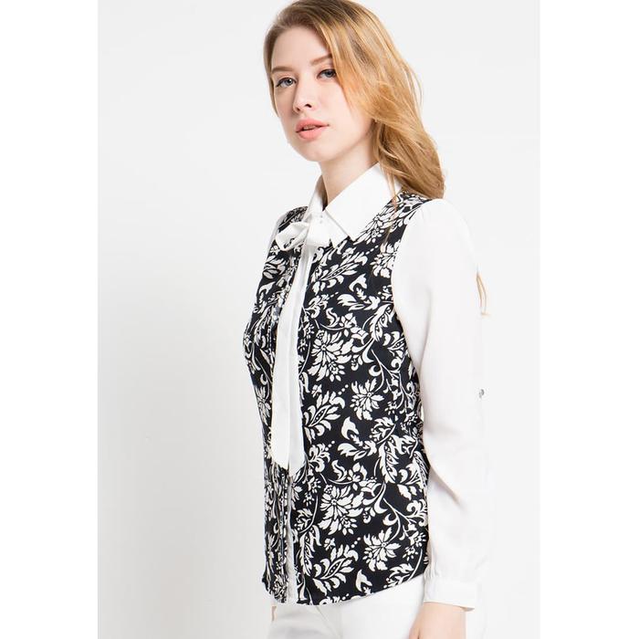 Gambar FAME | Atasan Blus Wanita Lengan Panjang Detail Dasi Motif Botanikal Broken White | 9211448 - S dari FAME Official Kota Surabaya Tokopedia