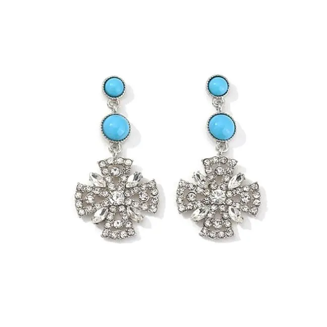 LRC Anting Tusuk Fashion Silver Blue Turquoise Long Zircon D94454
