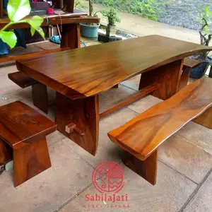 Jual 1 set meja makan | trembesi 200 x 80 | Bangku 2 buah | Ready stok