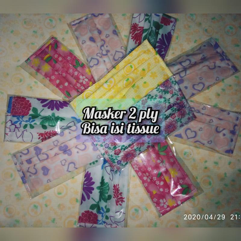 Masker Kain 2 lapis / Masker Hijab 2 ply bisa di isi tissue / masker ...