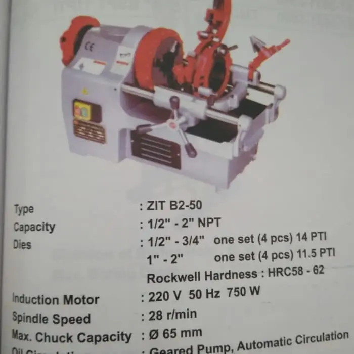 Mesin Snai Pipa Electric 1.2 inchi 2 inchi ZIT B2 50 Wipro Pipe Thread